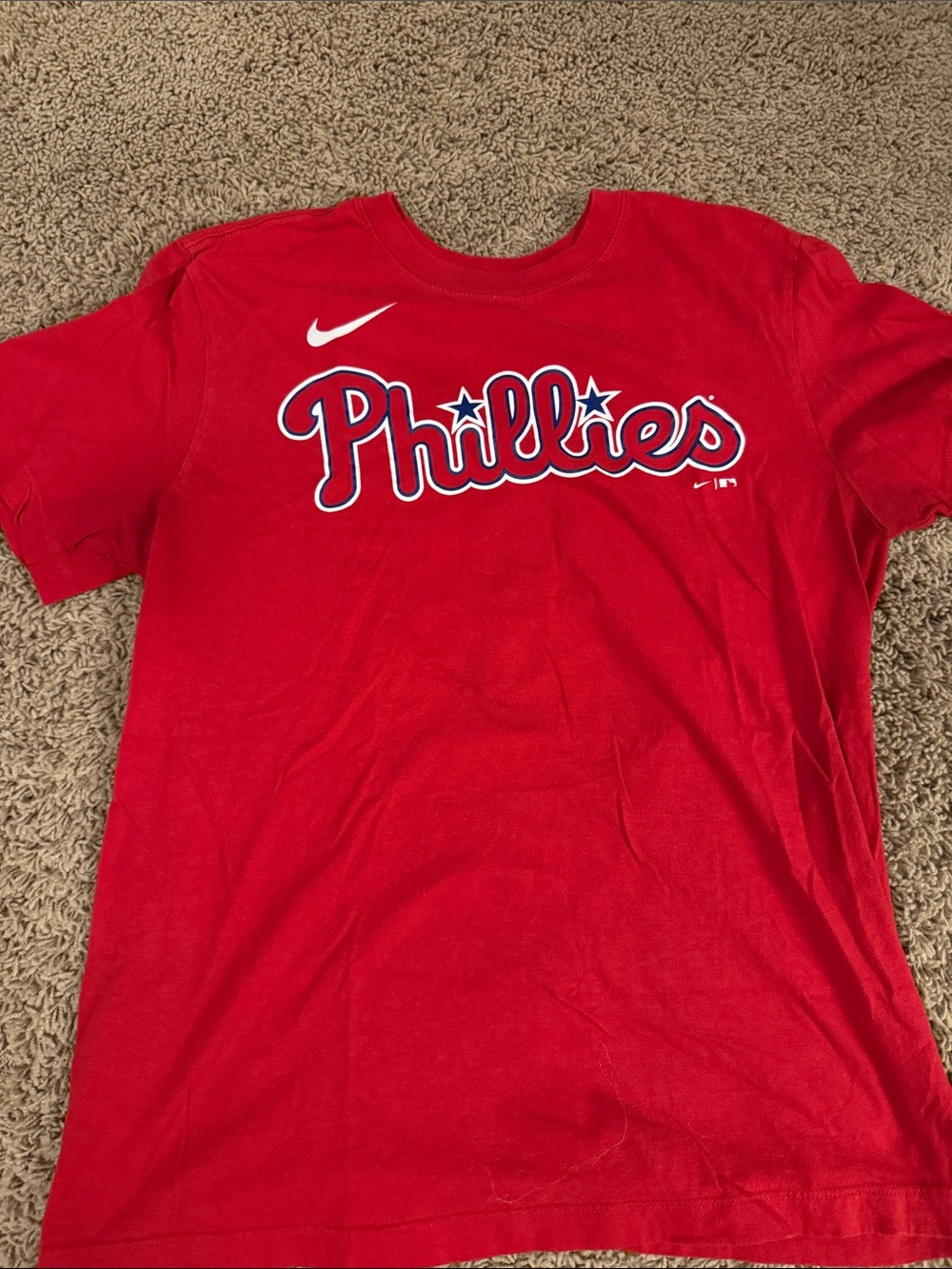 Nike Red Philadelphia Phillies Kyle Schwaber Jersey Tee with White & Navy